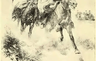 two cowboys mounted on galloping horses