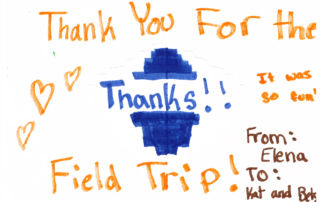 handwritten thank you note from young visitor