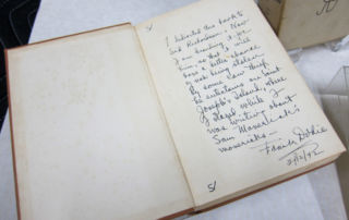 inscription inside front cover of book
