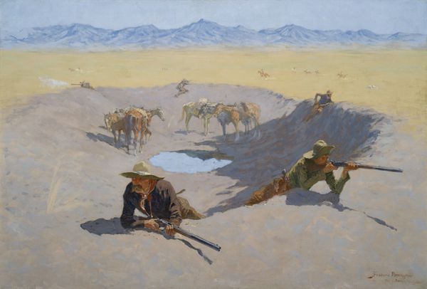 Anglo men with rifles leaning out of a waterhole