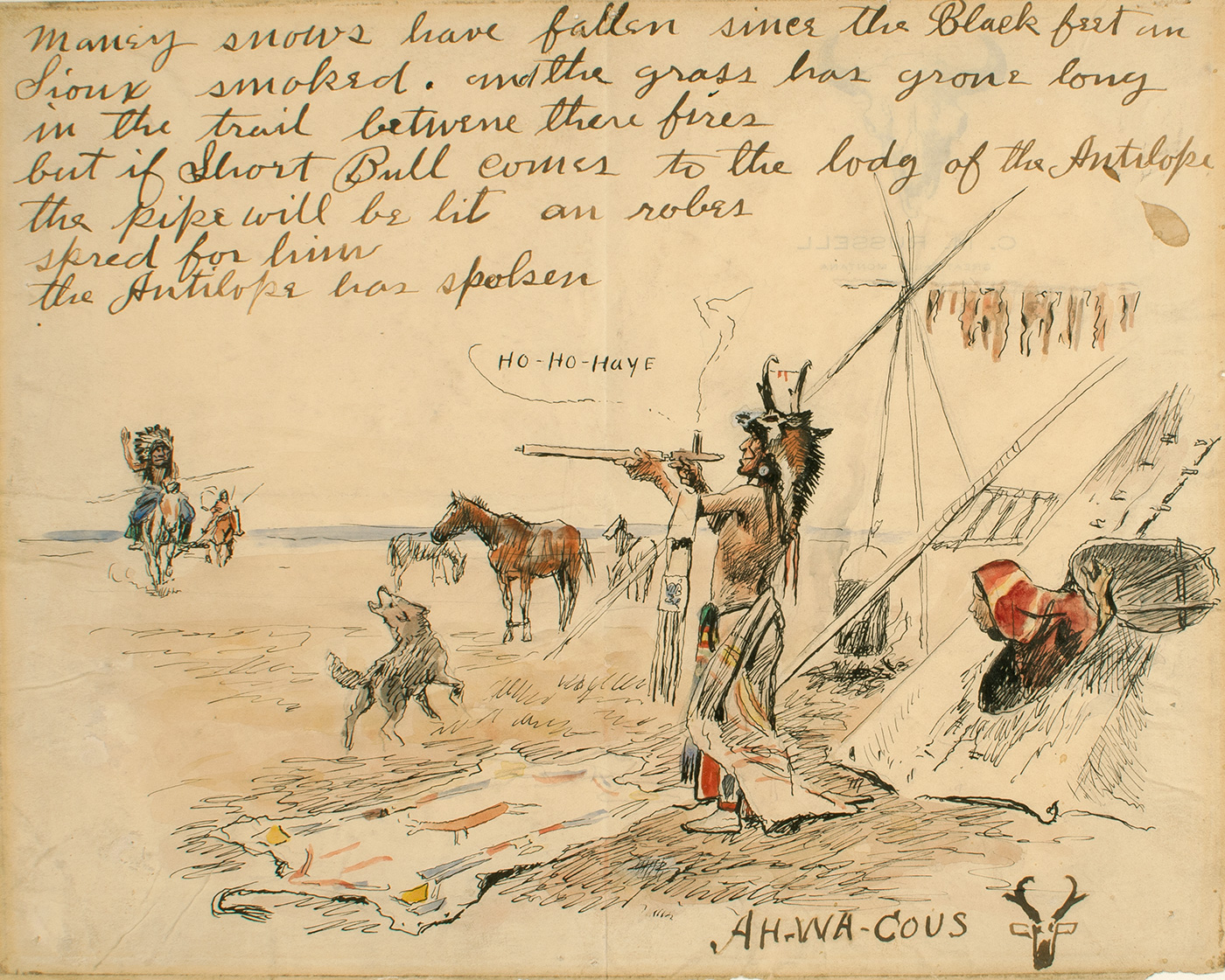 An illustrated letter depicting an indigenous American scene.