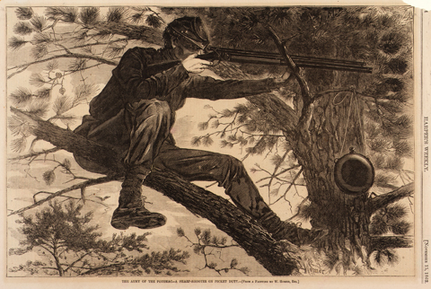 Winslow Homer, The Army of the Potomac--A Sharp-Shooter on Picket Duty, 1862, wood engraving on paper, Smithsonian American Art Museum, Gift of International Business Machines Corporation, 1966.48.81