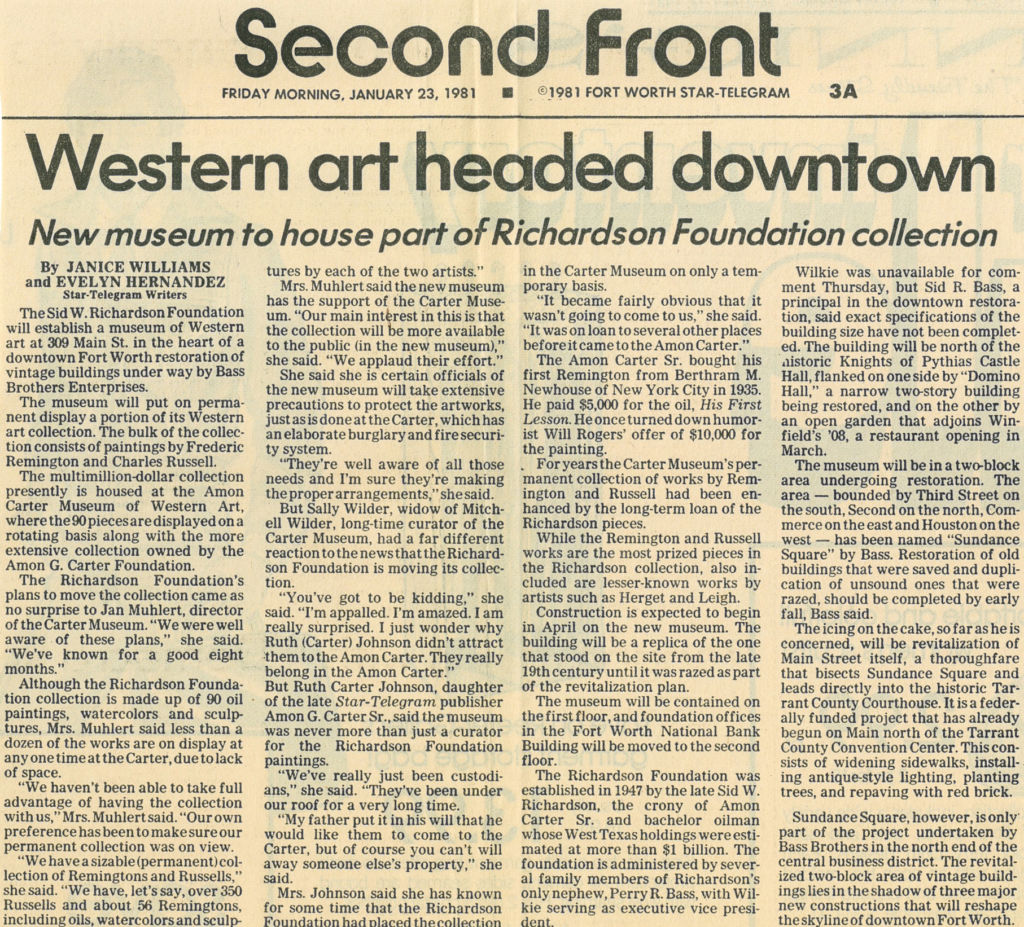 Sid Richardson Museum article from 1981