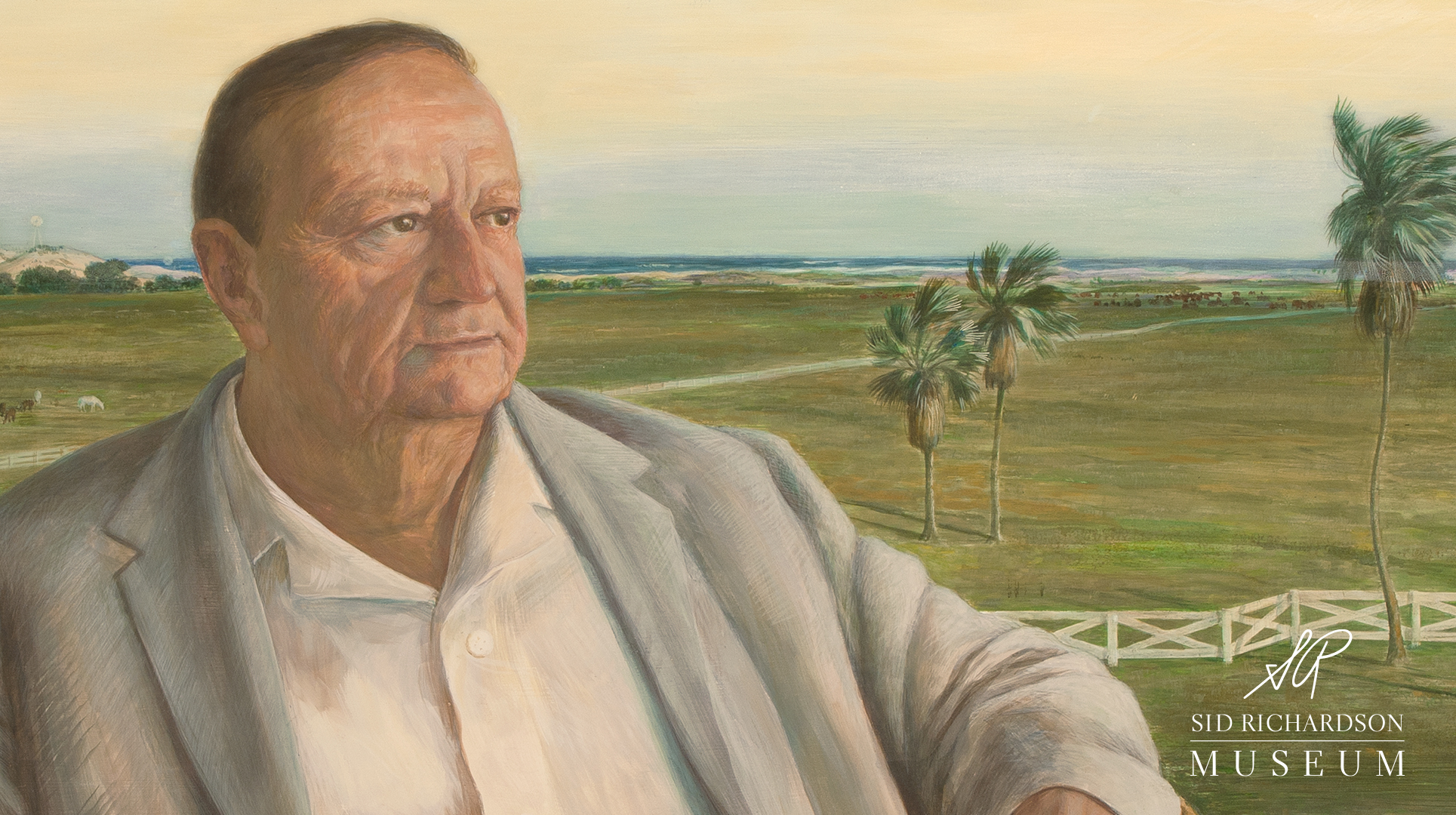 close up of painted portrait of Sid Richardson