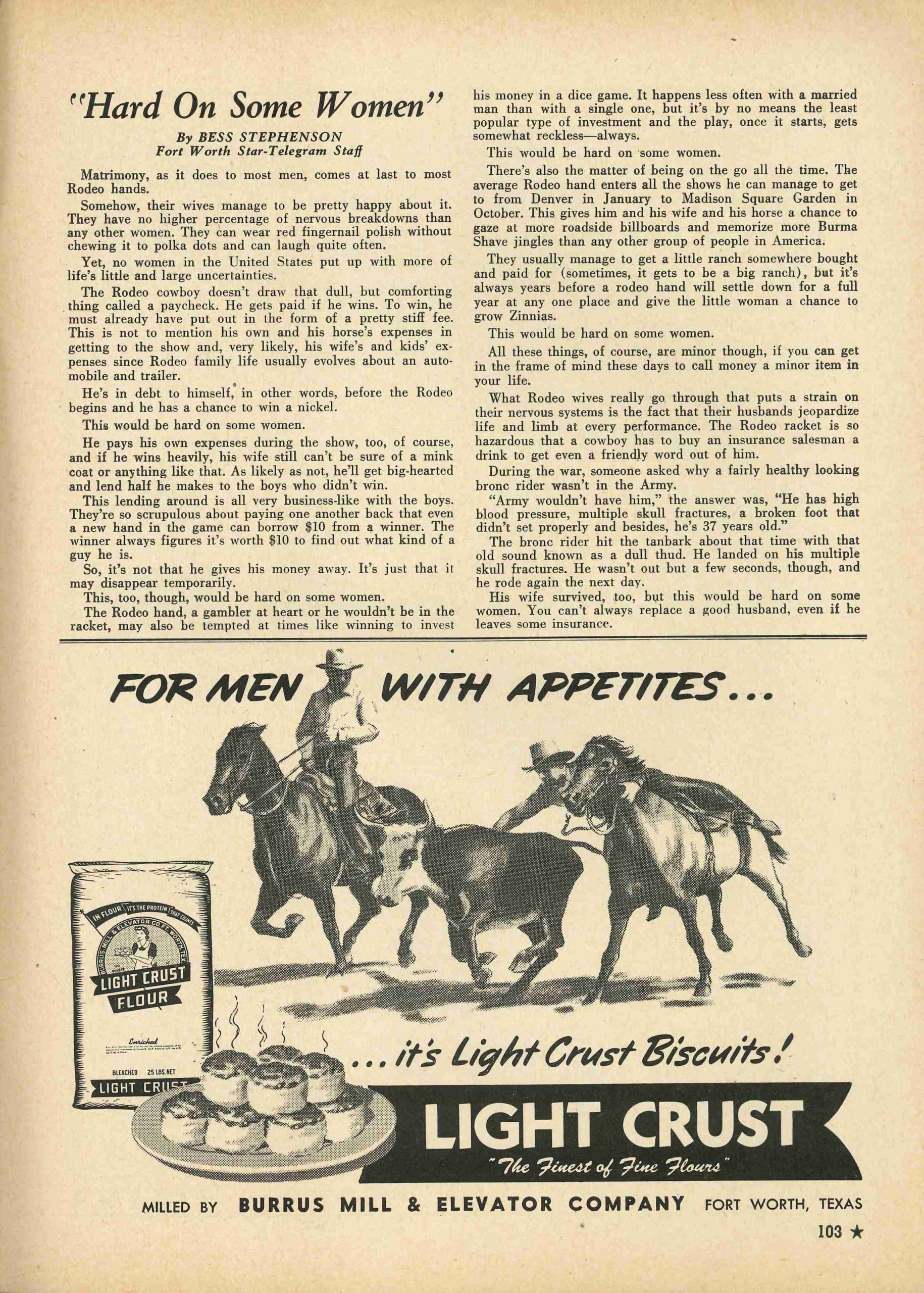 Page from stock show annual with essay about challenges for women in rodeo