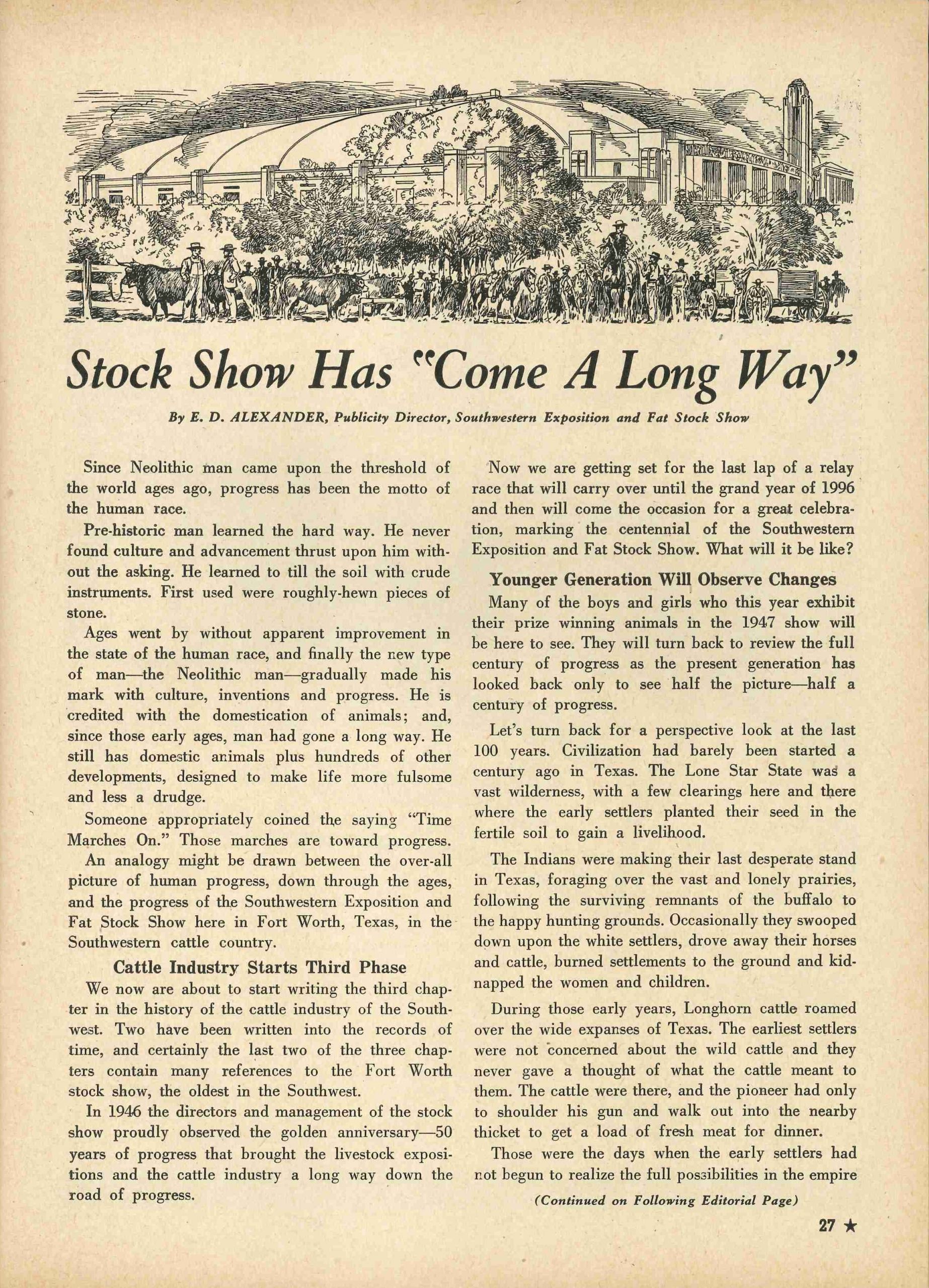 First page of essay from stock show annual about its history