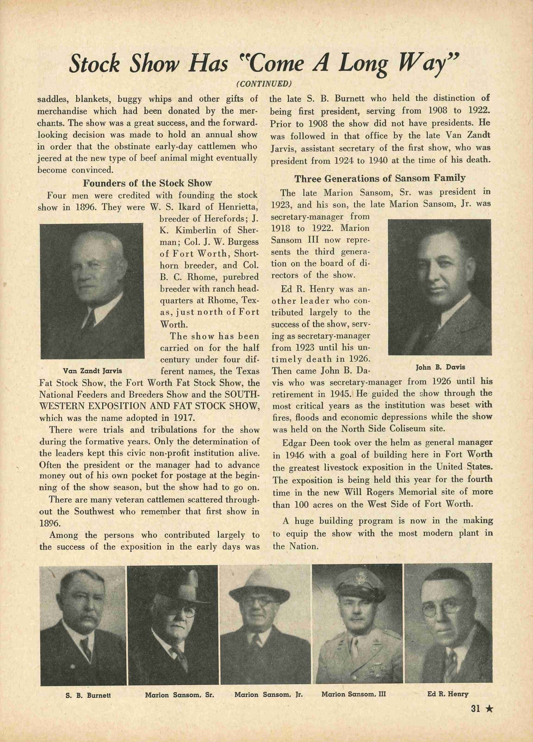 Third page of essay from stock show annual about its history