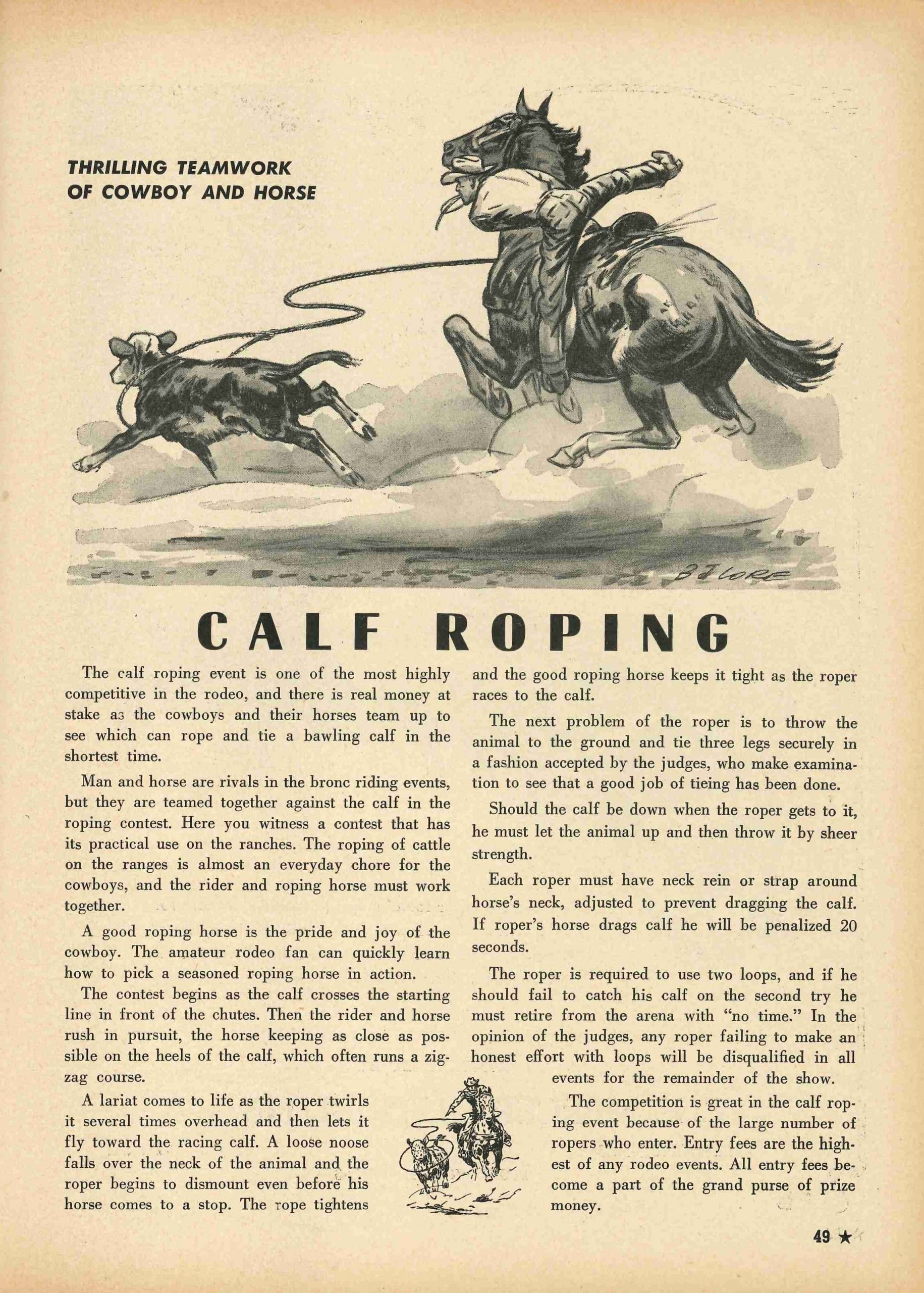 Page from stock show annual describing calf roping event