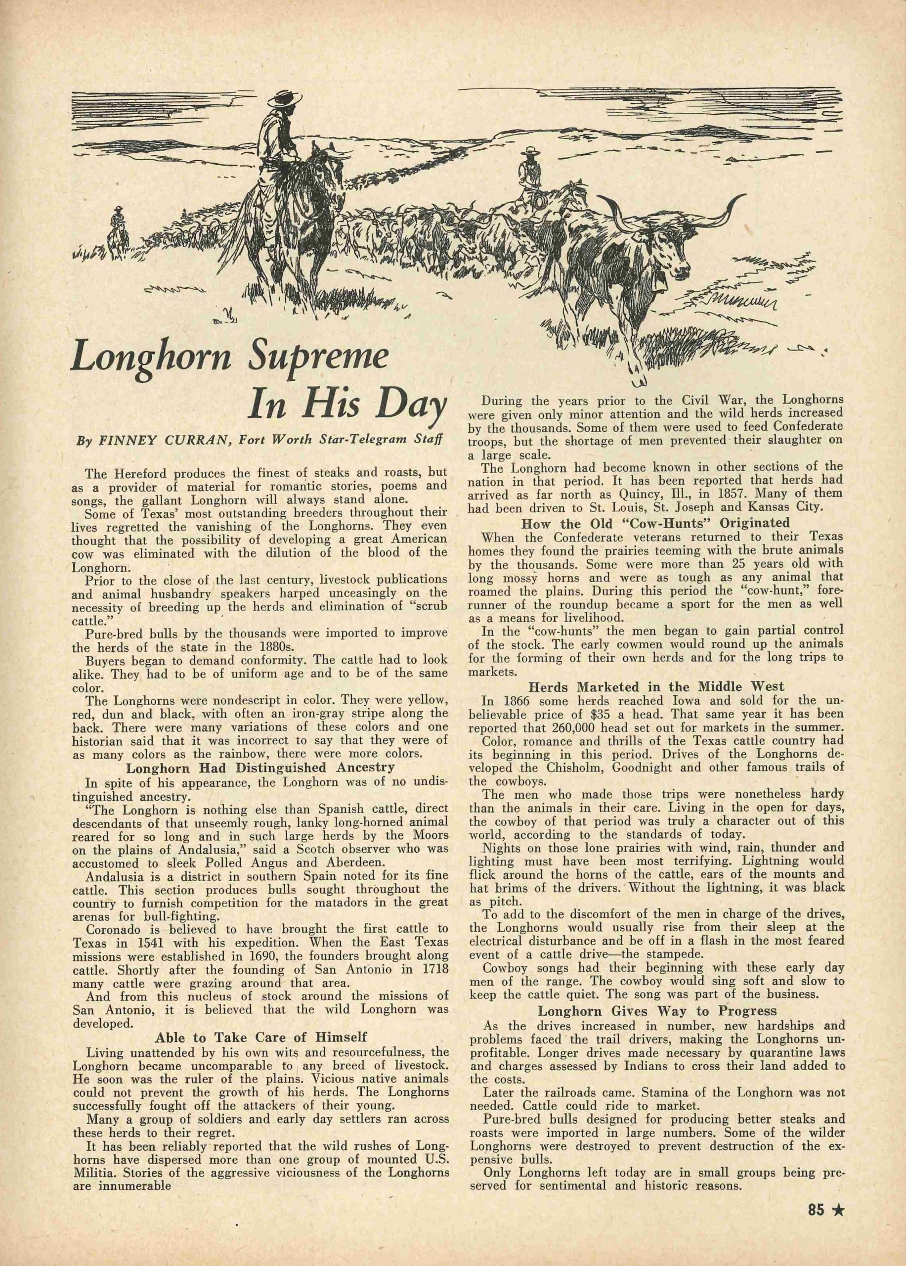 Page from stock show annual with an essay about longhorns