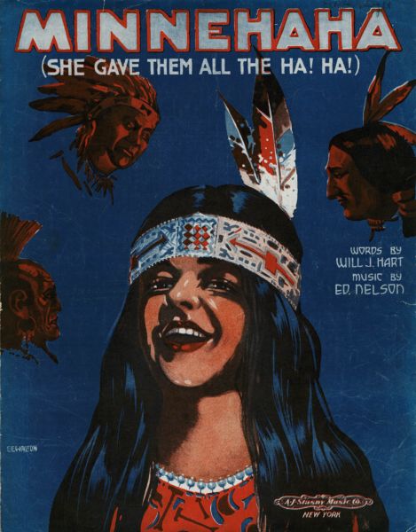 Music cover sheet with stereotypical image of American Indian girl with headband and feather in hair