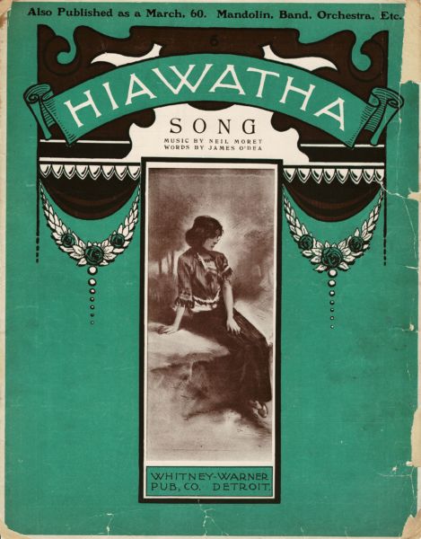 Music Sheet Cover in green with image in the middle with American Indian woman sitting