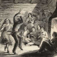 Print of a group of white people dancing a jig