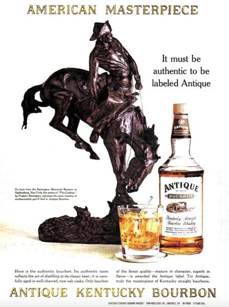 Bourbon ad featuring Remington bronze
