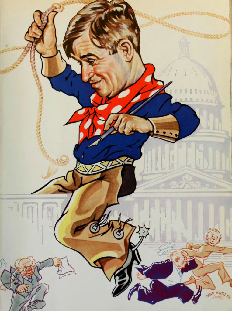 Cartoon of man riding U.S. capitol roping a lasso.