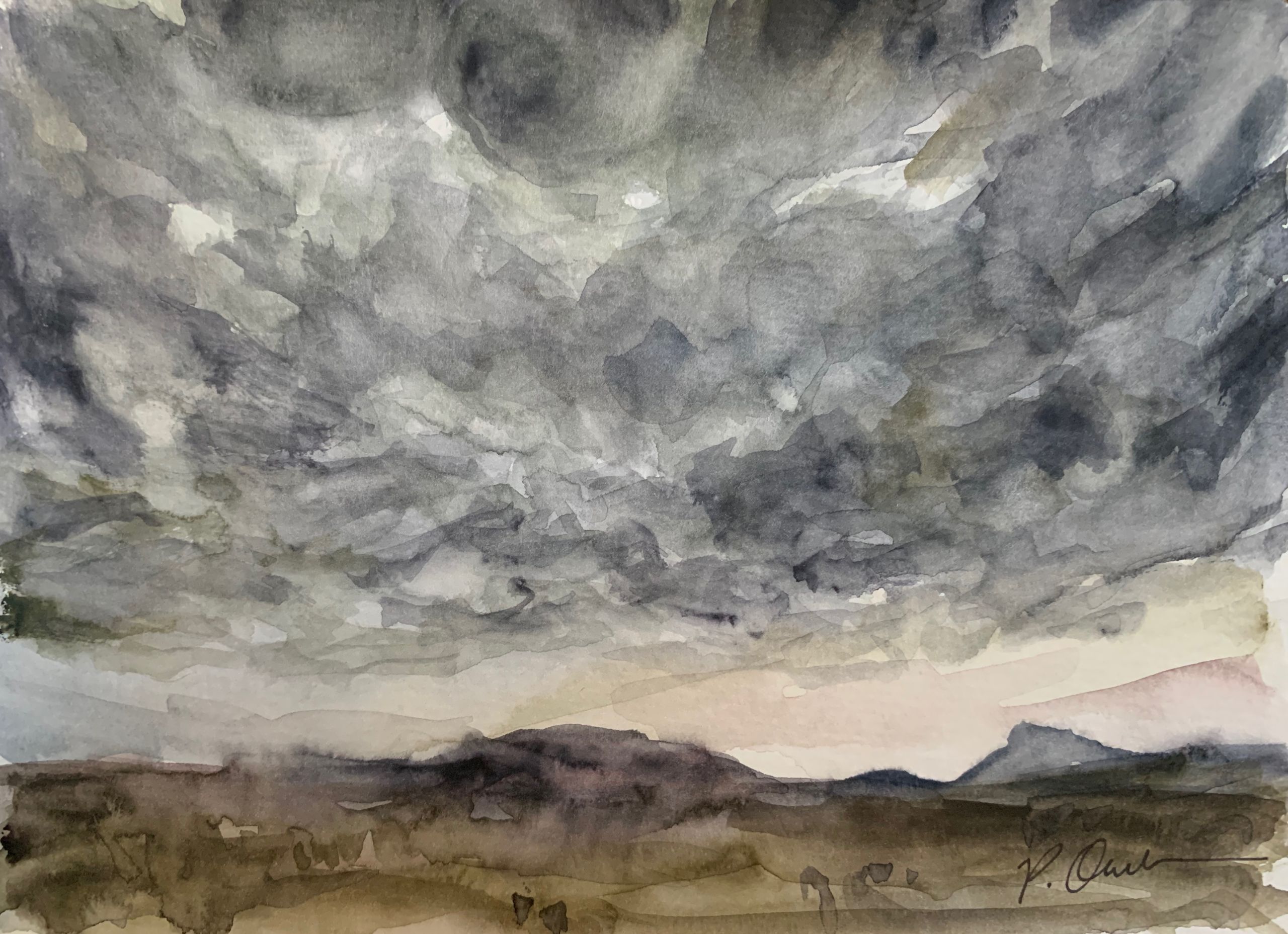 Cloudy landscape waterolor