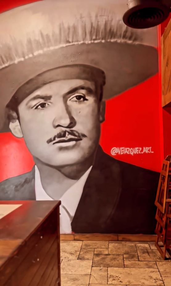 black and white mural of Don Antonio Aguilar