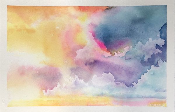 colorful watercolor painting of clouds