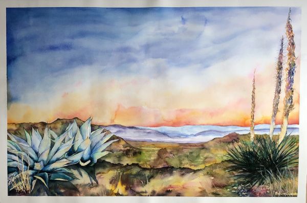 watercolor painting of desert landscape